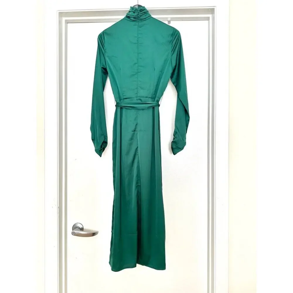 NWT Alexa Admor Emerald Green Long Sleeve High Neck Midi Dress sz 2 - Picture 7 of 10